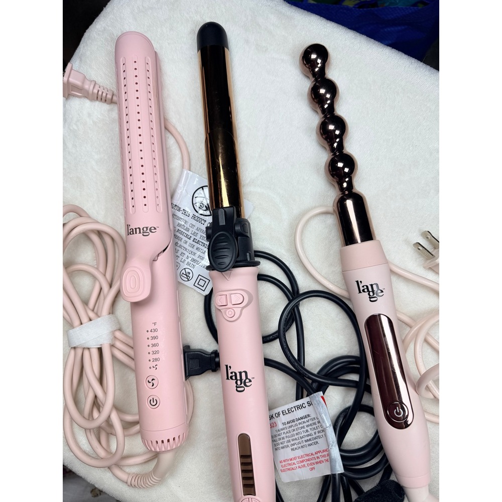 L'ange Hair Tool Lot of 3 Le Duo Le Pirouette Le Bulbe Blush Pink Styler Wand
